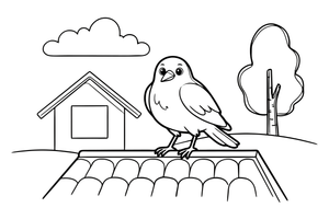 A jackdaw perched on a rooftop – Lithuanian Bird Collection coloring page
