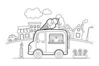 An ice cream truck with a big cone on top – City City Vehicles coloring page