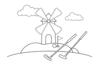 A mini golf course with a windmill obstacle and a putter – Fun & Leisure Place coloring page