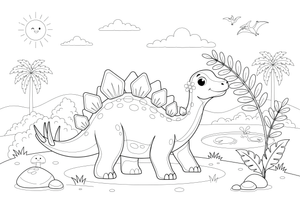 Stegosaurus munching on tall leaves – Stegosaurus Dinosaur Playtime coloring page