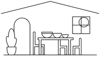 The bears' cozy cottage with three bowls on the table and three chairs – Goldilocks and the Three Bears Story coloring page