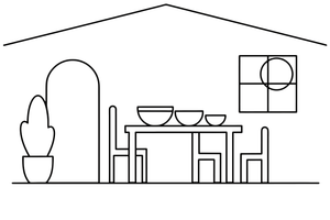The bears' cozy cottage with three bowls on the table and three chairs – Goldilocks and the Three Bears Story coloring page