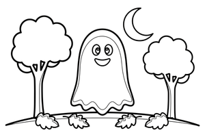 A ghost among the autumn trees at night – Halloween Ghost coloring page