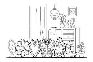 A row of hair clips – Elegant Beauty & Accessories coloring page