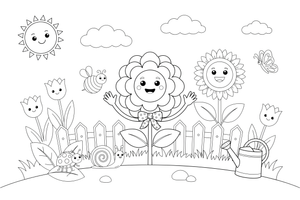 Peony a smiling flower with a face – Peony Flower Display coloring page