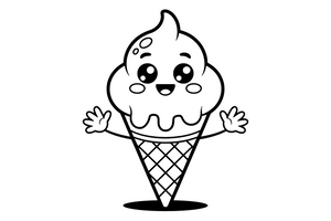 Kawaii a smiling ice cream cone with happy eyes and rosy cheeks – Kawaii Cute Food coloring page