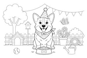 Corgi with a food bowl – Corgi Dog Playtime coloring page