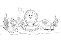An open oyster with a shiny pearl inside – Shells & Treasures Collection coloring page