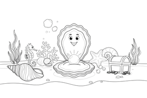 An open oyster with a shiny pearl inside – Shells & Treasures Collection coloring page