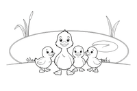 The little duckling looking a bit different, standing among the others – The Ugly Duckling Story coloring page