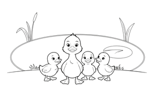 The little duckling looking a bit different, standing among the others – The Ugly Duckling Story coloring page