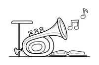 A trumpet with music notes coming out – Musical Instruments coloring page