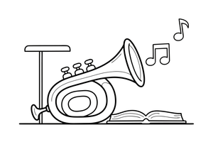 A trumpet with music notes coming out – Musical Instruments coloring page