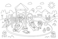 A sunny park playground with children – Playground coloring page