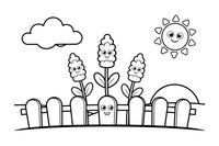 Lavender flowers growing along a fence – Lavender Flower Array coloring page