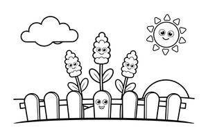 Lavender flowers growing along a fence – Lavender Flower Array coloring page