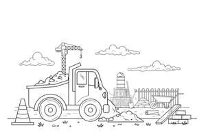 A dump truck tipping out a load of dirt – Construction Vehicles coloring page