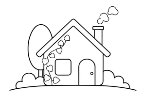 A cottage with ivy and a smoking chimney – Cottages coloring page