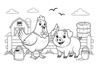 A chicken next to a pig at the farm – Chicken Family Life coloring page