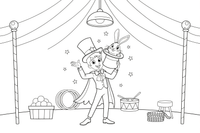 A magician pulling a rabbit out of a top hat – Colorful Circus Tent coloring page