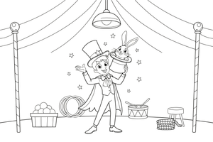 A magician pulling a rabbit out of a top hat – Colorful Circus Tent coloring page