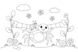A spider with a little ladybug friend – Spiders coloring page