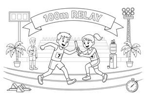 Runners passing a baton in a relay race – All Sports coloring page