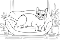 Siamese Cat lounging comfortably – Siamese Cat Daily Life coloring page