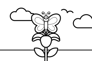 Butterfly on a Lily Opening Up – Butterfly In Floral Scenes coloring page