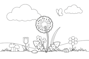 One big dandelion flower – Wildflowers coloring page