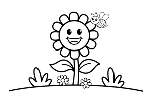 A sunflower with a bee on it – Golden Sunflower Bloom coloring page