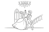 Cinderella and the prince dancing under a big chandelier – Charming Cinderella Story coloring page