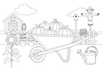 A wheelbarrow full of pumpkins – Classic Garden Tools coloring page