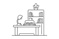 A reading lamp on a wooden desk with an open book – Cozy Library Place coloring page