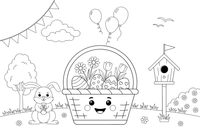 A basket full of eggs and flowers – Easter Bunny and Eggs coloring page