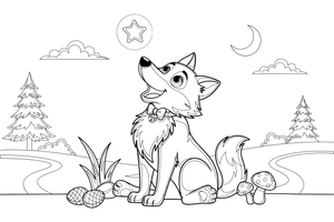A wolf sitting and howling with a star above – Wild Wolf Pack coloring page
