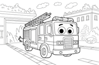 A fire truck driving out of the station – Fire Station coloring page