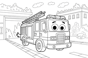 A fire truck driving out of the station – Fire Station coloring page