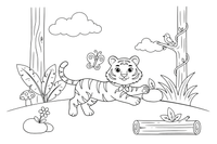 A tiger cub chasing a butterfly – Playful Tiger Wild coloring page
