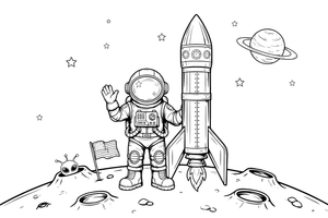 An astronaut next to a rocket – Astronaut coloring page