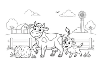 A mama cow with her little calf – Cow coloring page