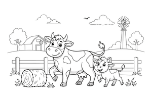 A mama cow with her little calf – Cow coloring page