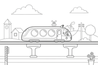 A monorail gliding on a single elevated rail – Rail Rail coloring page