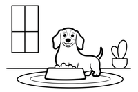 Dachshund eating from a food bowl – Busy Dachshund Dog coloring page
