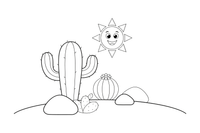 A desert scene with tall cacti, rocks and a sun – Vibrant Cacti & Succulents coloring page