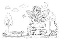 A fairy resting on a mushroom – Dancing Fairy Fairies coloring page