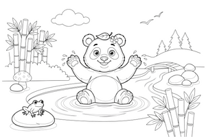 A panda by a mountain stream – Playful Panda Wild coloring page