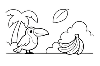 A toucan next to a bunch of bananas – Toucan coloring page
