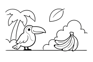A toucan next to a bunch of bananas – Toucan coloring page