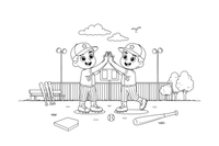 Two players high-fiving after a run – Baseball Baseball coloring page